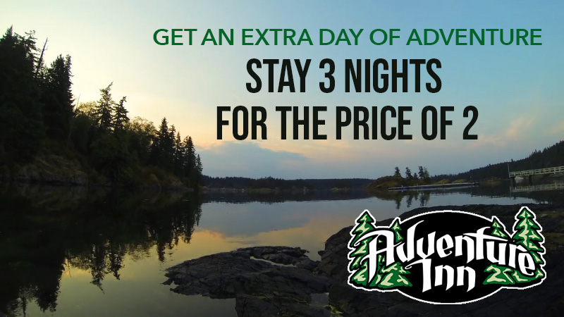 Adventure Inn promotional offer by a lake.